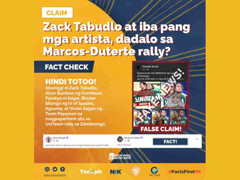 Zack Tabudlo at iba pang celebrities, dadalo sa Marcos-Duterte rally?