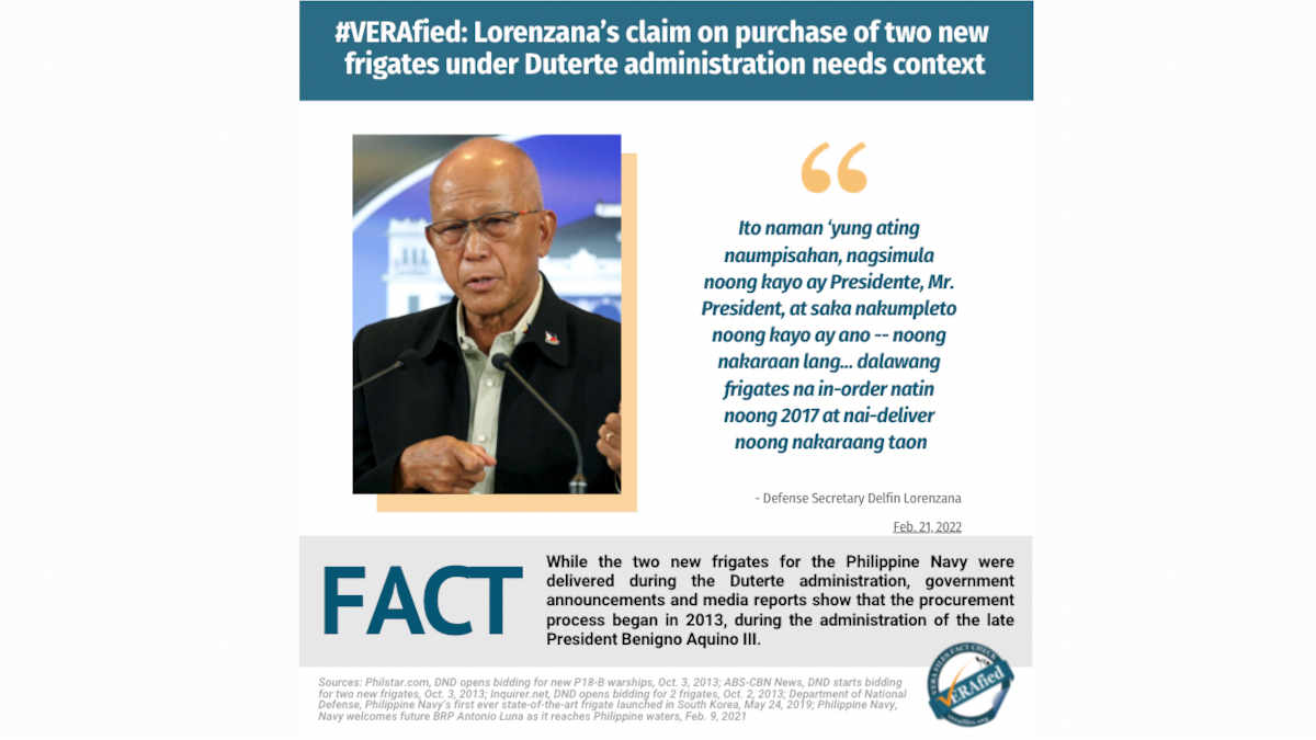 Lorenzana’s claim on purchase of two new frigates under Duterte administration needs context