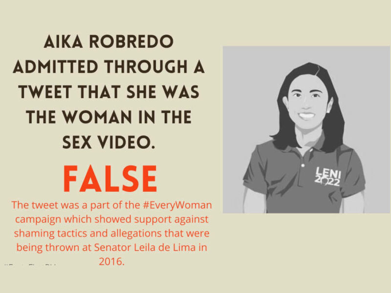 Claim: Aika Robredo admitted through a tweet that she was the woman in the sex video.