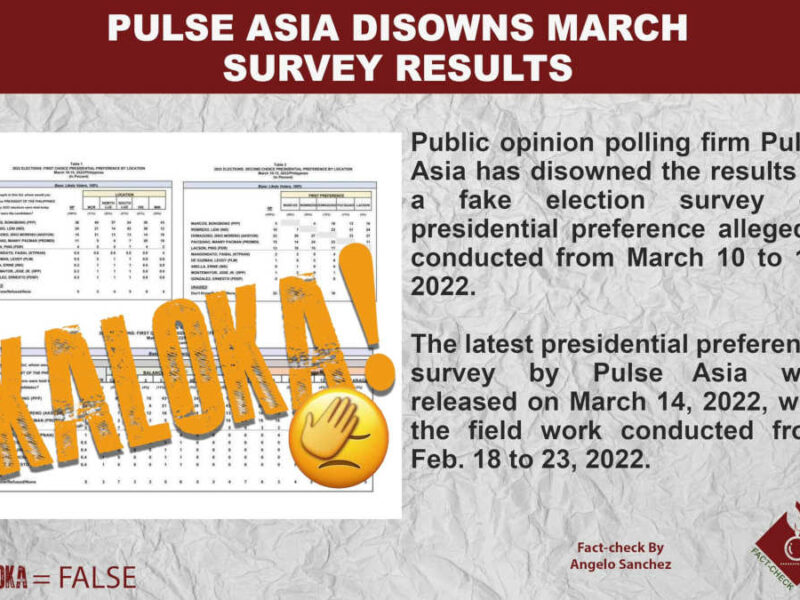 PULSE ASIA DISOWNS FAKE MARCH SURVEY RESULTS
