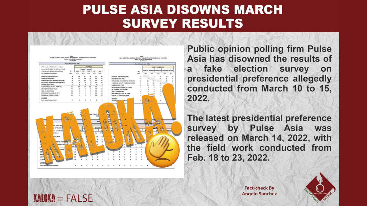 PULSE ASIA DISOWNS FAKE MARCH SURVEY RESULTS