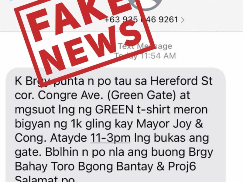Text messages falsely claim QC mayor, congressional bet handing out money to citizens