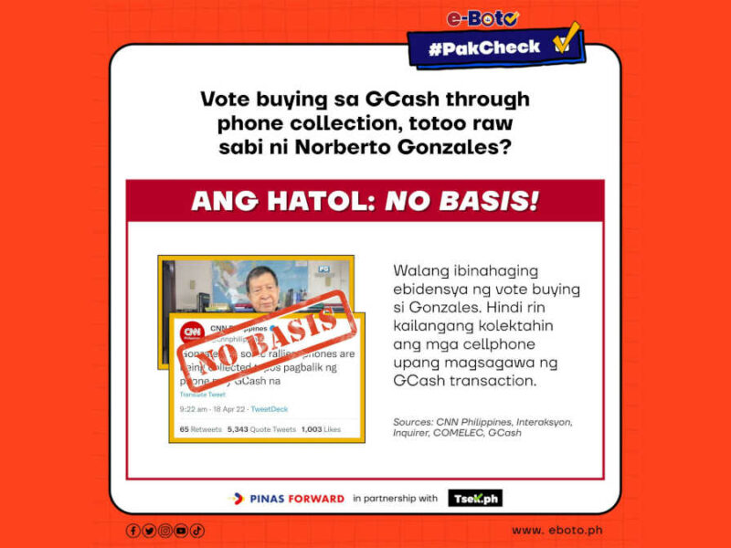 NO BASIS: Vote buying sa GCash through phone collection, totoo raw sabi ni Norberto Gonzales?