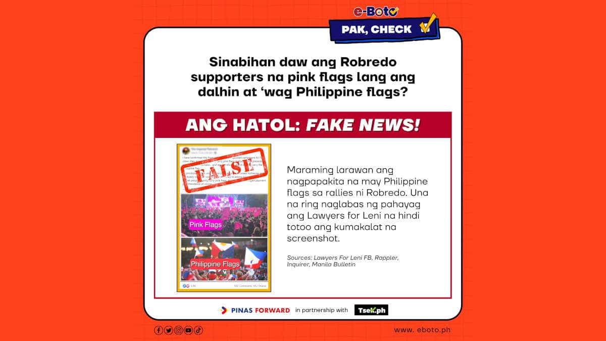 Claim that Robredo supporters are told to only bring pink flags is False