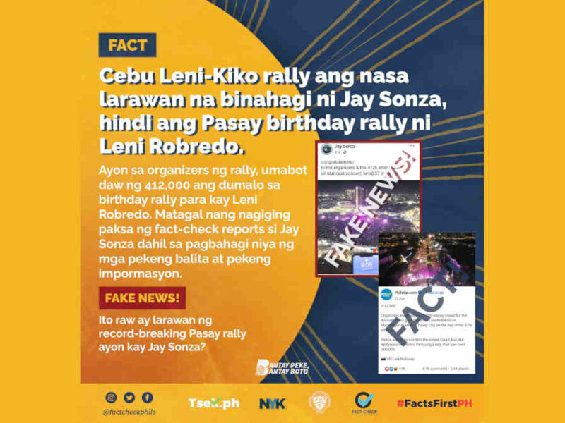 Cebu Leni-Kiko rally ang nasa larawang binahagi ni Jay Sonza hindi ang Pasay birthday rally ni Leni Robredo