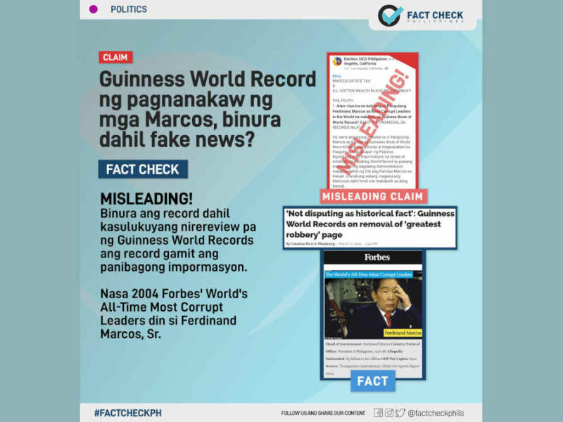 Guinness world record ng pagnanakaw ng mga Marcos, binura dahil 'fake news'?