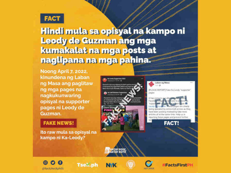 Hindi mula sa kampo ni Leody de Guzman ang mga post at pahinang laban kay kay Leni Robredo