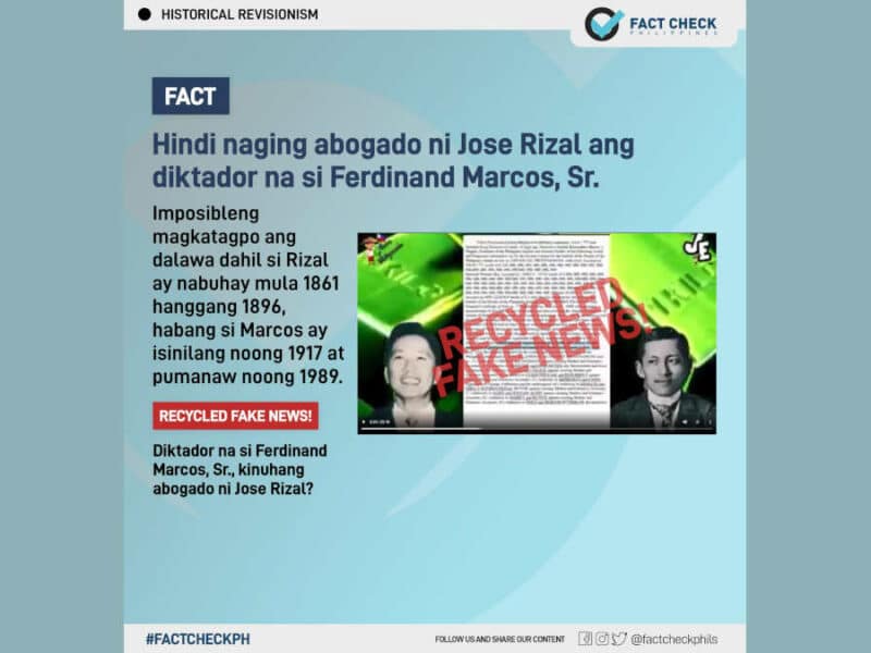 Hindi naging abogado ni Jose Rizal si Ferdinand Marcos Sr.
