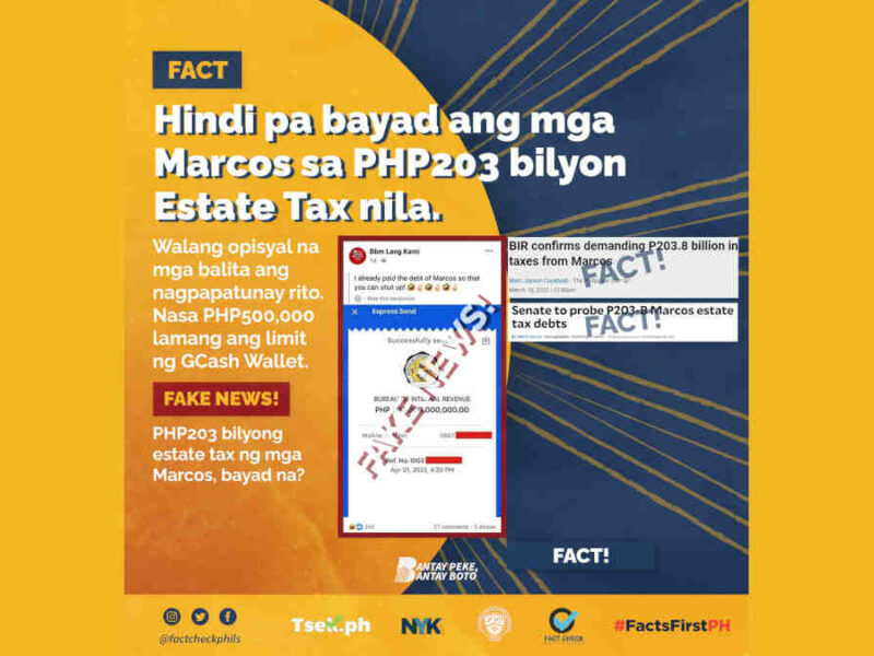 Hindi pa bayad ang mga Marcos sa estate tax liability nila