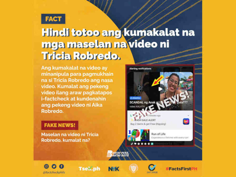 Hindi totoo ang kumakalat na maselang video umano ni Tricia Robredo