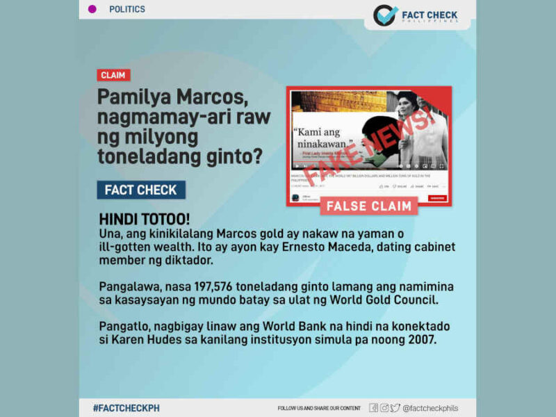 Pamilya Marcos, nagmamay-ari raw ng mahigit isang milyong metric tons ng ginto?