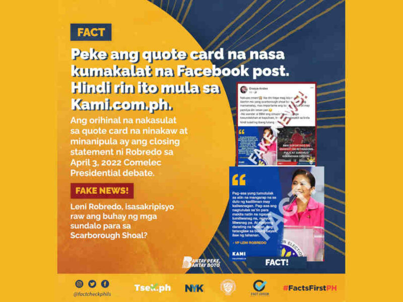 Leni Robredo, isasakripisyo raw ang buhay ng mga sundalo para lang sa Scarborough Shoal?