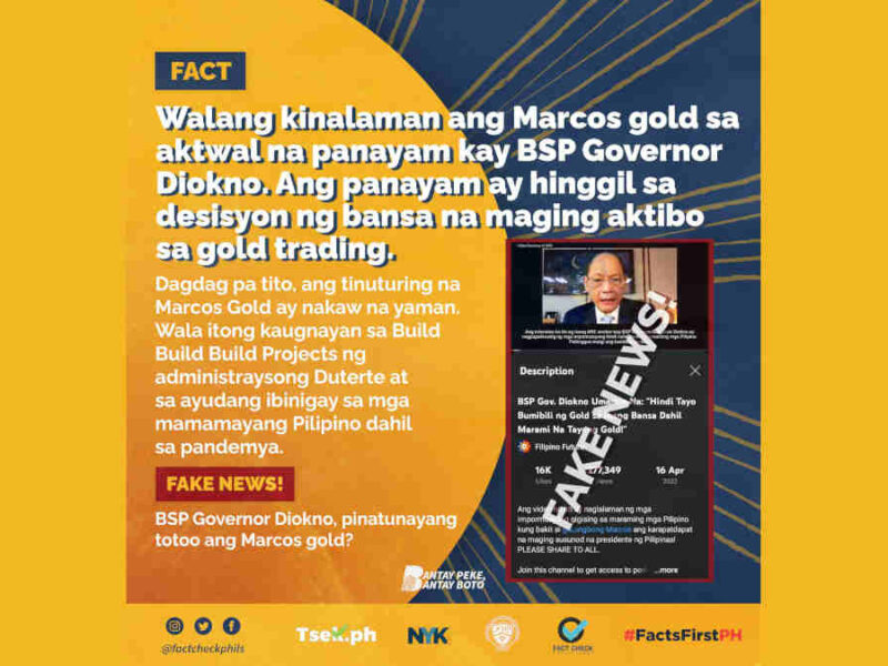 Walang kinalaman ang panayam kay BSP Governor Diokno sa isyu ng Marcos gold