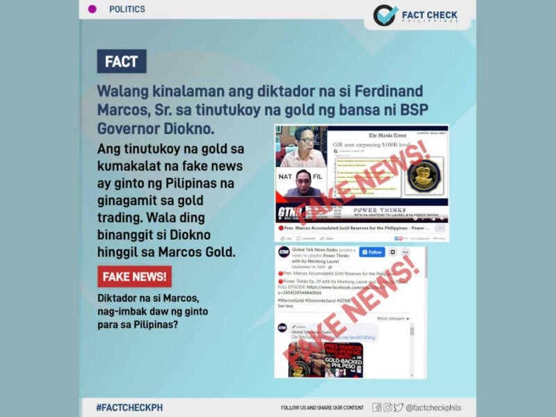 Walang kinalaman si Ferdinand Marcos Sr. sa tinutukoy na gold ng bansa ni BSP governor Benjamin Diokno