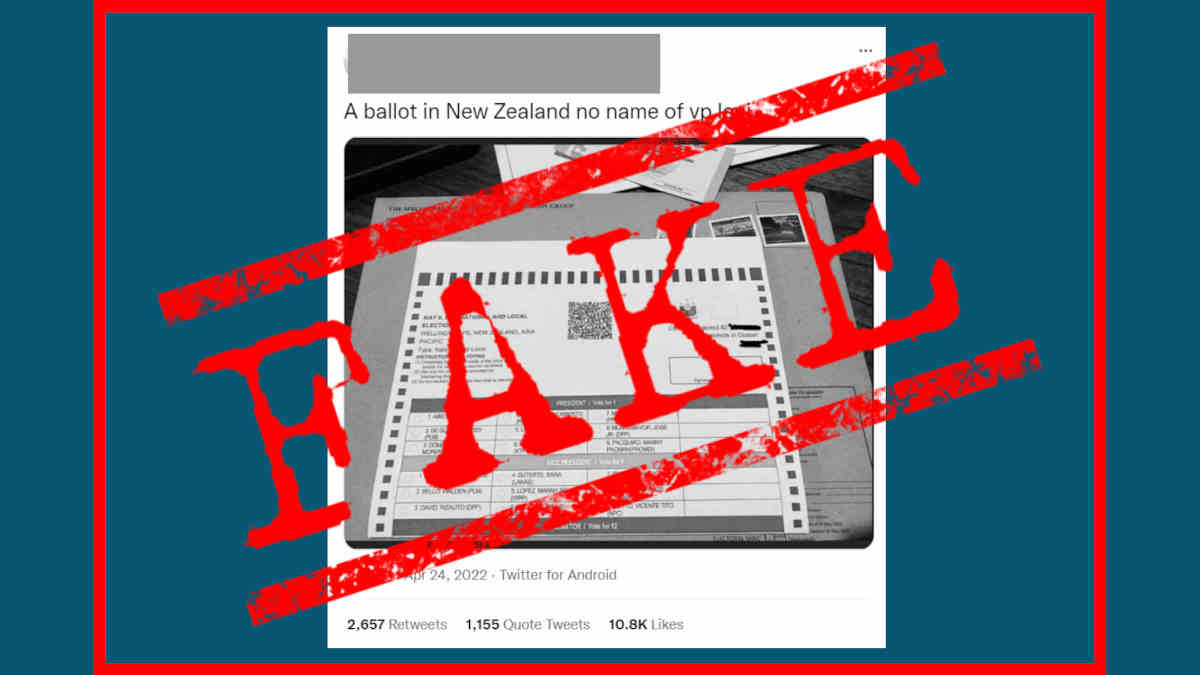 Ballot in New Zealand missing Robredo’s name is FAKE