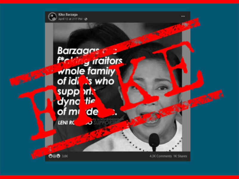 Robredo did NOT call Barzaga family ‘traitors’