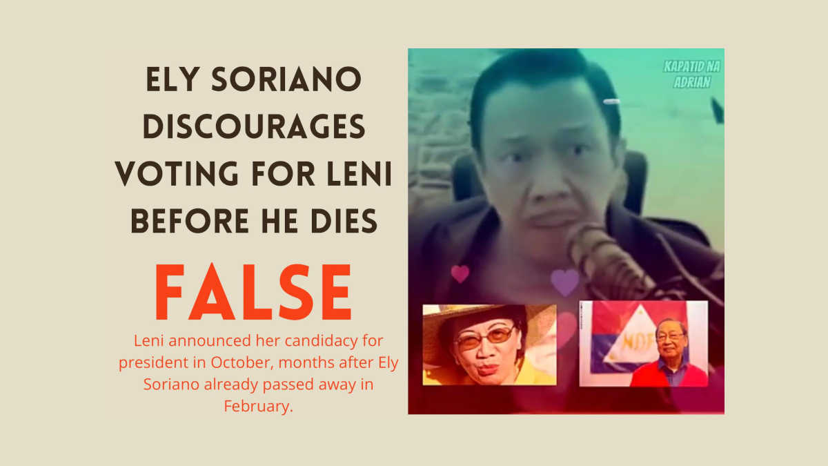 FACT CHECK: Eli Soriano discourages voting for Leni before he dies