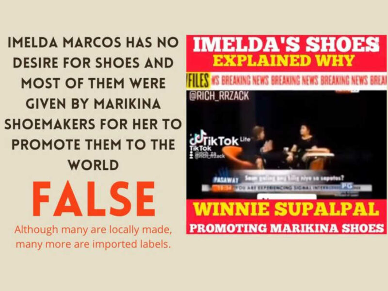 Claim: Imelda Marcos has no desire for shoes and most of them were given by Marikina shoemakers for her to promote them to the world Rating: FALSE