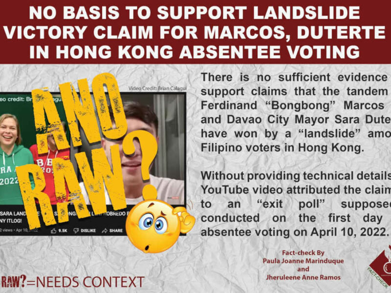 NO BASIS TO SUPPORT LANDSLIDE VICTORY CLAIM FOR MARCOS, DUTERTE IN HONGKONG ABSENTEE VOTING