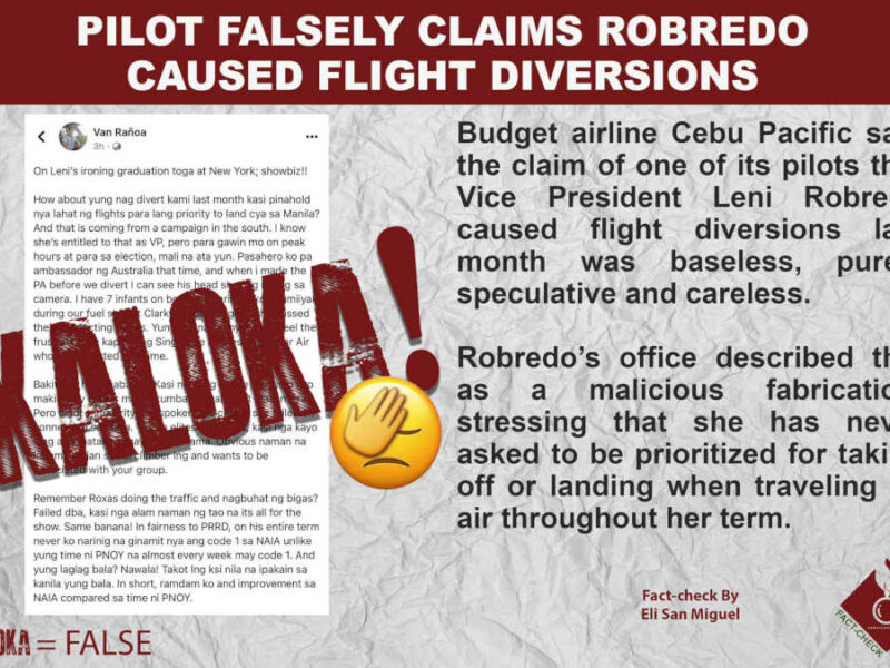 PILOT FALSELY CLAIMS ROBREDO CAUSED FLIGHT DIVERSIONS