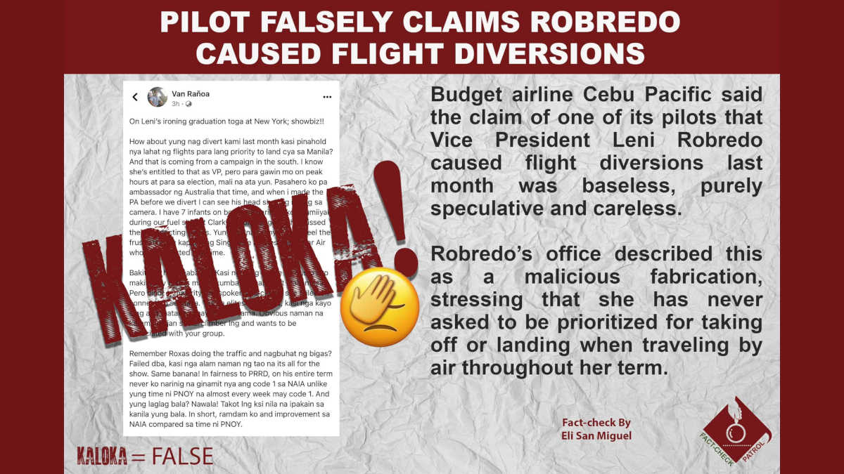 PILOT FALSELY CLAIMS ROBREDO CAUSED FLIGHT DIVERSIONS