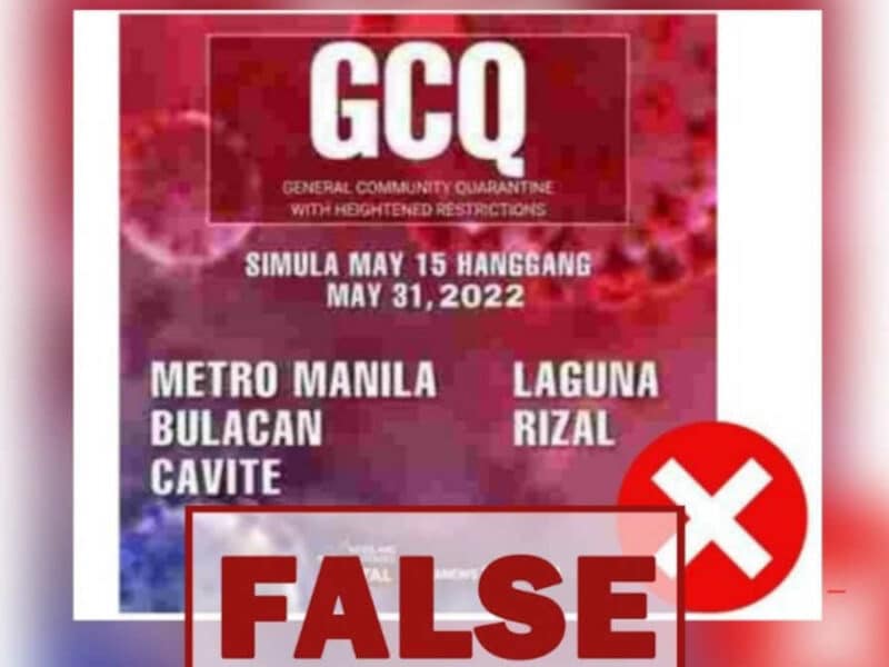 Fake: Circulating graphic claiming NCR, nearby areas placed under GCQ with heightened restrictions
