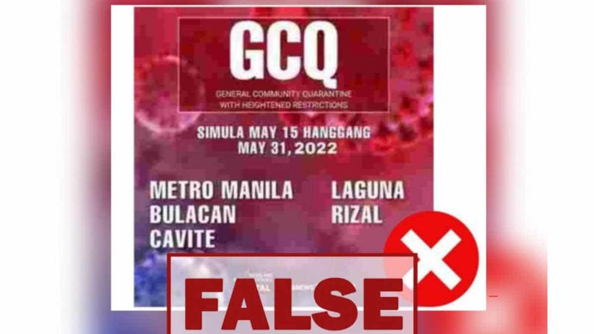 Fake: Circulating graphic claiming NCR, nearby areas placed under GCQ with heightened restrictions