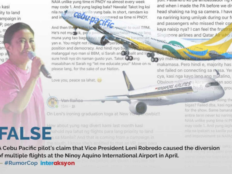 Fact check: Cebu Pacific pilot’s viral claim vs Leni Robredo