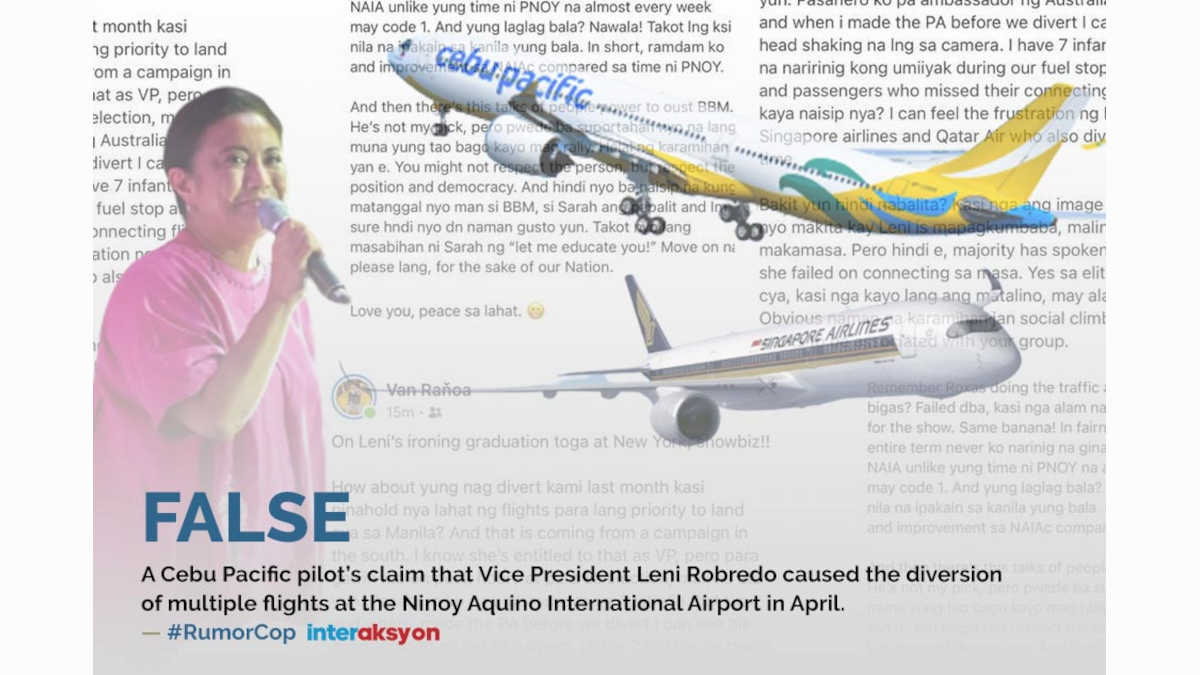 Fact check: Cebu Pacific pilot’s viral claim vs Leni Robredo