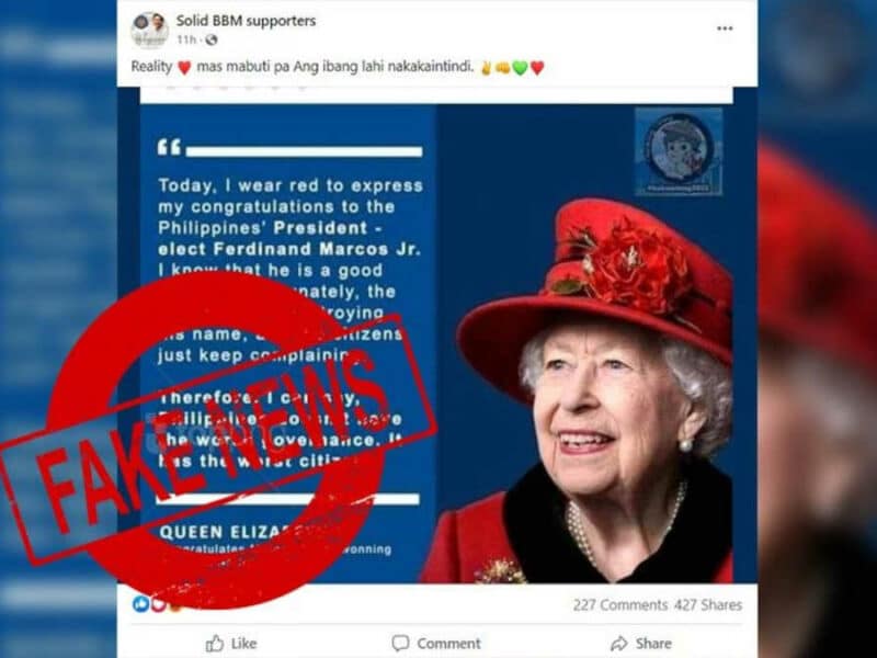 Fact check: Reyna ng United Kingdom binati si Marcos sa panalo? Hindi kaya