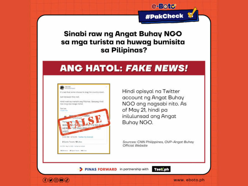 FALSE: Sinabi raw ng Angat Buhay NGO sa mga turista na huwag na bumisita sa Pilipinas?