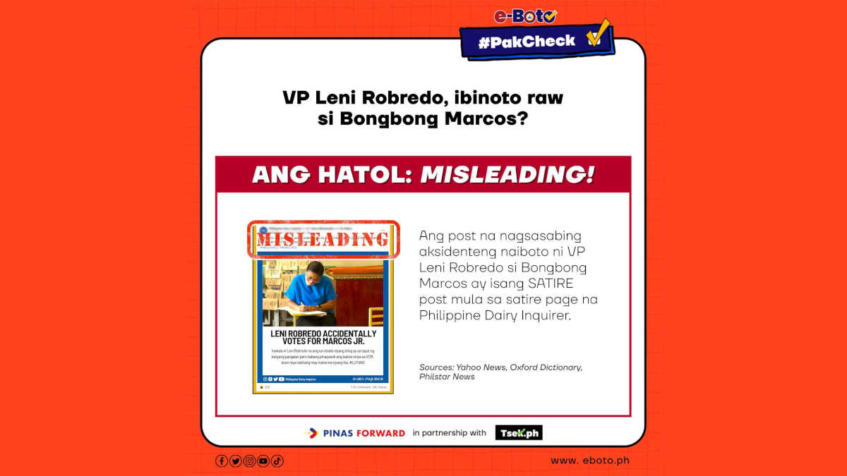 Misleading ang post na aksidenteng naiboto diumano ni VP Robredo ang katunggaling si Marcos Jr.