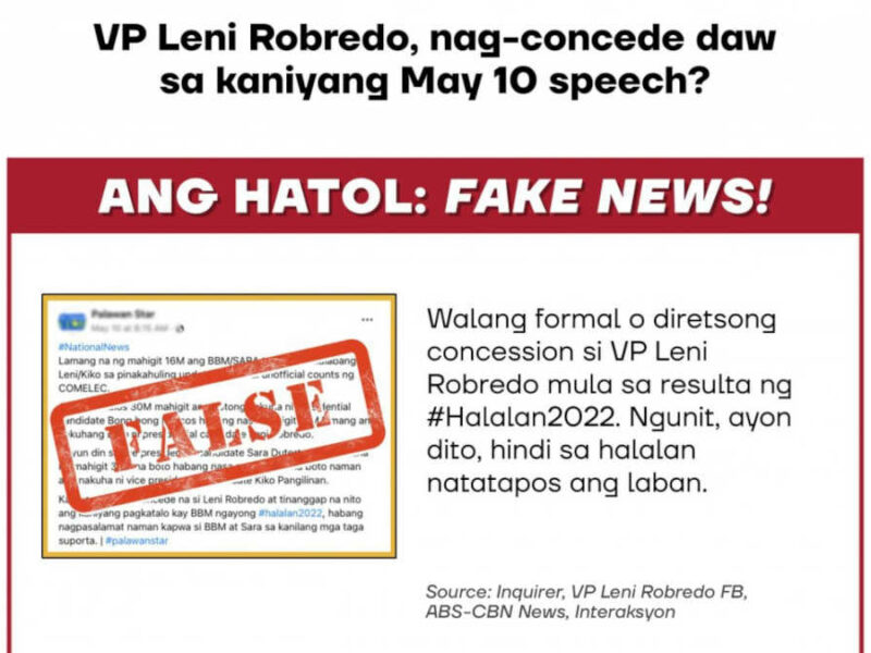 VP Leni Robredo nag-concede daw sa kaniyang May 10 speech? ANG HATOL: FALSE!