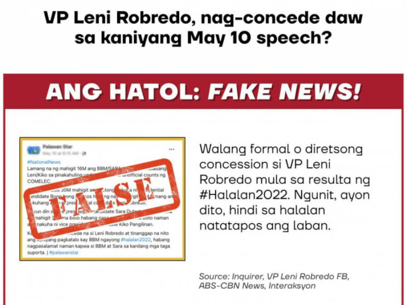 VP Leni Robredo nag-concede daw sa kaniyang May 10 speech? ANG HATOL: FALSE!