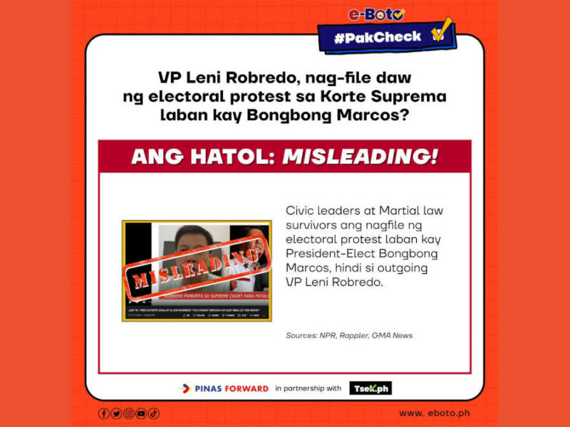 MISLEADING: VP Leni Robredo, nag-file daw ng electoral protest sa Korte Suprema laban kay Bongbong Marcos?