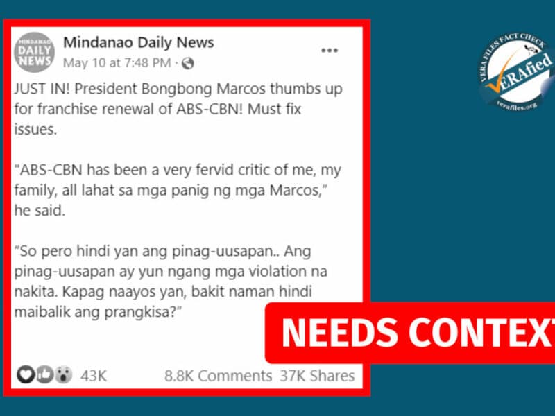 Mindanao newspaper’s claim on Marcos Jr. favoring franchise renewal of ABS-CBN needs context