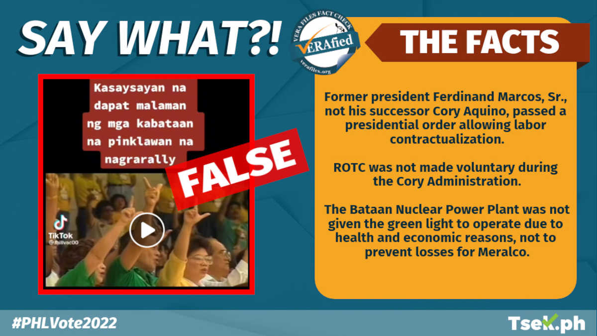 Video carries FALSE claims on policies during Cory Aquino’s admin