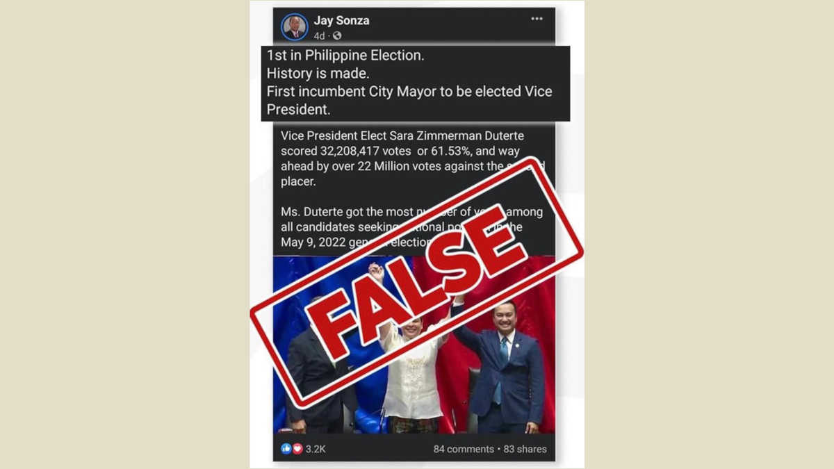 FACT CHECK: Sara Duterte is the first incumbent mayor to become VP and the first from Mindanao