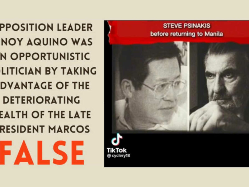 Opposition leader Ninoy Aquino was an opportunistic politician by taking advantage of the deteriorating health of the late President Marcos
