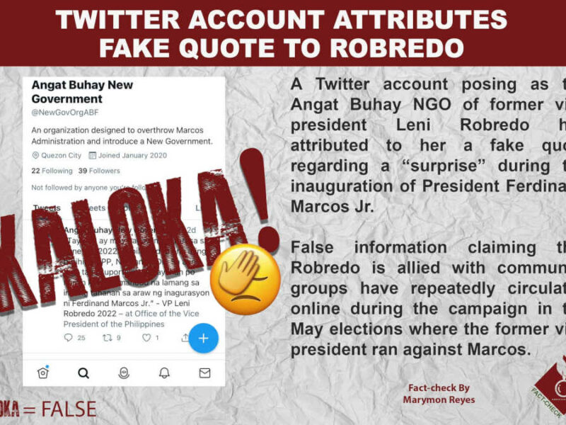 TWITTER ACCOUNT ATTRIBUTES FAKE QUOTE TO ROBREDO