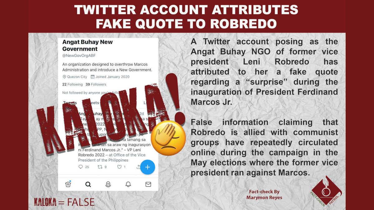 Twitter account attributes fake quote to Robredo