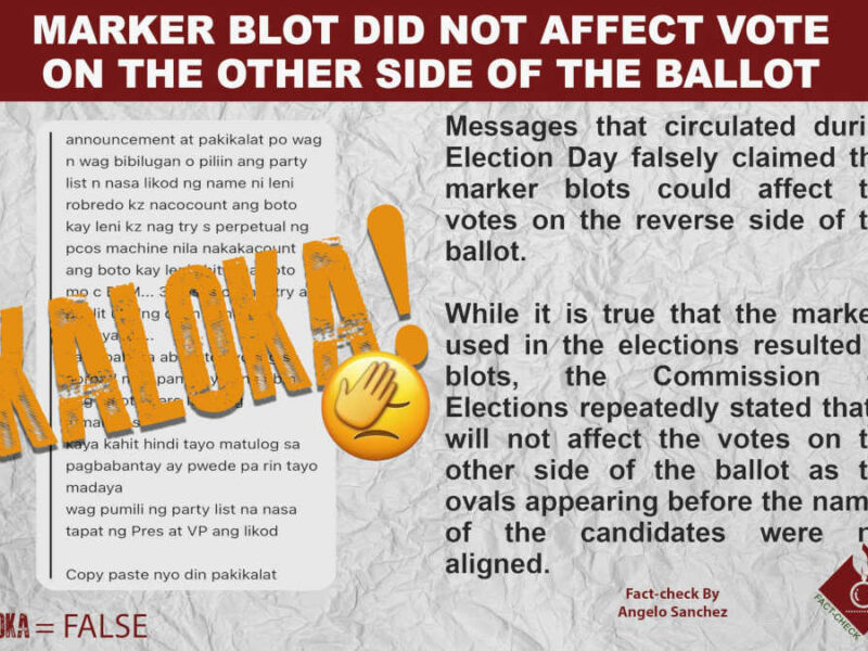 MARKER BLOT DID NOT AFFECT VOTE ON THE OTHER SIDE OF THE BALLOT