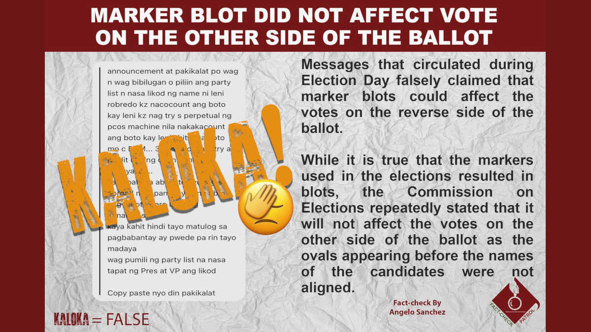 MARKER BLOT DID NOT AFFECT VOTE ON THE OTHER SIDE OF THE BALLOT