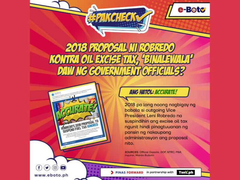 ACCURATE: Proposal ni Robredo kontra oil excise tax noong 2018, ‘binalewala’ daw ng government officials?