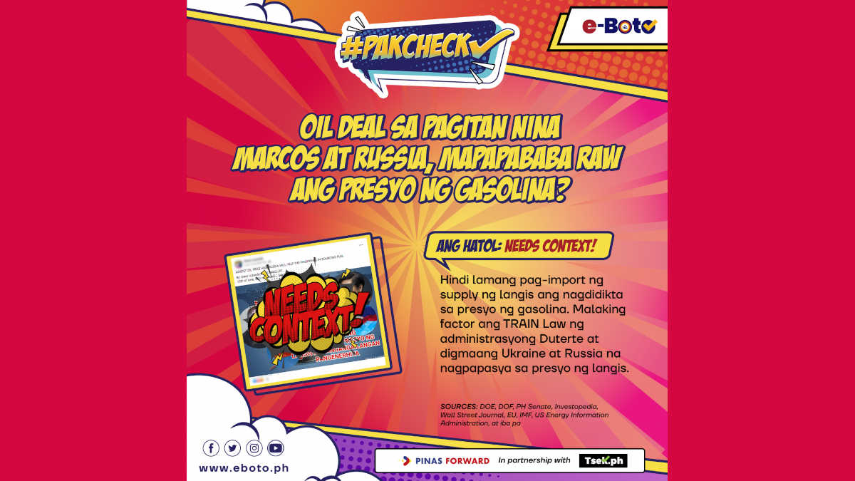NEEDS CONTEXT: Oil deal sa pagitan nina Marcos at ng Russia, mapapababa raw ang presyo ng gasolina?