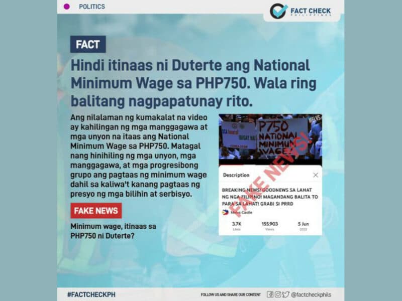 Minimum wage, itinaas sa P750 ni Duterte?