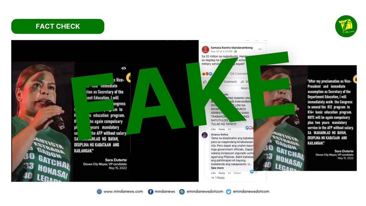 mindaNews-sara-duterte-camp-belies-viral-claim-on-k-to-12-change-and-mandatory-military-service-without-pay