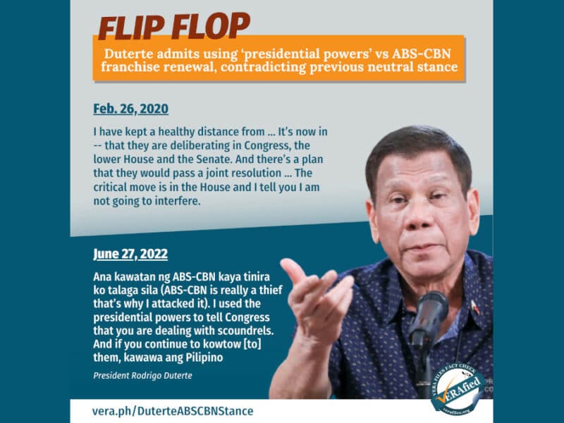 Duterte admits using ‘presidential powers’ vs ABS-CBN franchise renewal, contradicting previous neutral stance