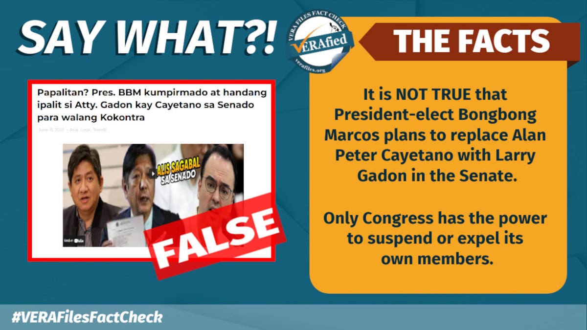 Gadon NOT replacing Cayetano as senator