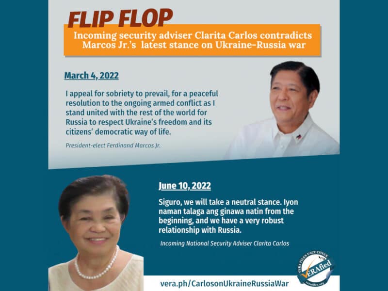 Incoming security adviser Clarita Carlos contradicts Marcos Jr.’s latest stance on Ukraine-Russia war